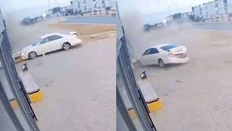 Балқашта жеңіл көлік павильонға соқтығысты - видео